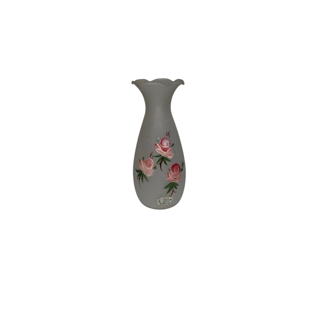 vintage frosted hand painted bud vase vintage
